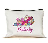 PinPop56 Floral Coquette State Kentucky Makeup Bag - Retro Floral State Travel Zippered Makeup Bag Gift For Women - Friends - Kentucky Lovers On Birthday - Mothers Day - Holiday, White, 7”x9.8”