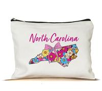PinPop56 Floral Coquette State North Carolina Makeup Bag - Retro Floral State Travel Zippered Makeup Bag Gift For Women - Friends - North Carolina Lovers On Birthday - Mothers Day - Holiday, White, 7