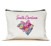 PinPop56 Floral Coquette State South Carolina Makeup Bag - Retro Floral State Travel Zippered Makeup Bag Gift For Women - Friends - South Carolina Lovers On Birthday - Mothers Day - Holiday, White, 7