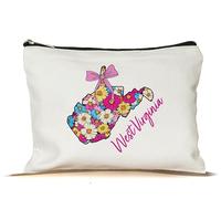 PinPop56 Floral Coquette State West Virginia Makeup Bag - Retro Floral State Travel Zippered Makeup Bag Gift For Women - Friends - West Virginia Lovers On Birthday - Mothers Day - Holiday, White, 7