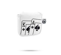 Pins & Aces Royal Flush Head Cover - Premium, Hand-Made Leather Headcover - Ace of Spades & Magnetic Closure, Tour Quality Golf Club Cover - Style and Customize Your Golf Bag Mallet (Whiteout)