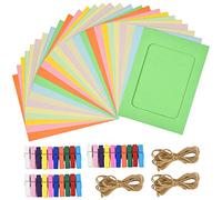 Pinsheng 30 PCS Paper Photo Frame, 6 x 4 inch Picture Mats with Mini Wooden Clips and String Hanging Cardboard for Home School Office Wall Party Decoration (10 Color)