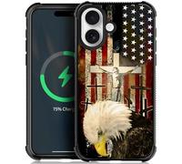 Pinsheng for iPhone 17 Case Compatible with MagSafe for Men/Boys,Four Corner Reinforced Drop-Proof Side Frame Anti-Skid Soft Protective Case for iPhone 17 6.3inch Cross Jesus Flag