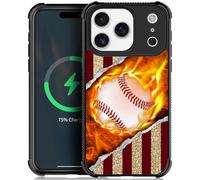 Pinsheng for iPhone 17 Pro Case Compatible with MagSafe for Men/Boys,Four Corner Reinforced Drop-Proof Side Frame Anti-Skid Soft Protective Case for iPhone 17 Pro 6.3inch Flame Baseball American Flag