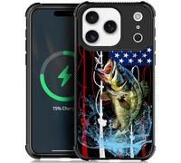 Pinsheng for iPhone 17 Pro Case Compatible with MagSafe for Men/Boys,Four Corner Reinforced Drop-Proof Side Frame Anti-Skid Soft Protective Case for iPhone 17 Pro 6.3inch Fishing American Flag