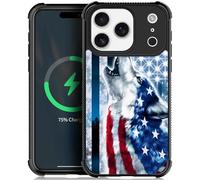 Pinsheng for iPhone 17 Pro Max Case Compatible With MagSafe for Men/Boys,Four Corner Reinforced Drop-Proof Side Frame Anti-Skid Soft Protective Case for iPhone 17 Pro Max 6.9in Snow Wolf American Flag
