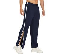 PINSPARK Men's Rehab Pants Side Zip Full Open Tear Away Trousers Post Surgery Hip Replacement Wheelchair Adaptive Clothing Elastic Waist Navy Blue S