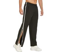 PINSPARK Men's Rehab Pants Side Zip Full Open Tear Away Trousers Post Surgery Hip Replacement Wheelchair Adaptive Clothing Elastic Waist Black White L