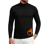 PINSPARK Underwear Mens Micro-Fleece Shirts Long Sleeve Turtleneck Thermal Shirt Outdoor Running Top Basic Hiking Ski Gym Tops Casual Home Tops Black 3XL