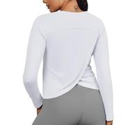 PINSPARK Women's Gym Tops Long Sleeve Sport T-Shirt Crew Neck Running Top Lightweight Workout Activewear Shirt UPF 50+ Yoga Sports Tshirt White M