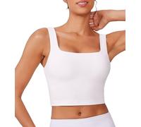 PINSPARK Women's Square Neck Longline Sports Bra, Wide Strap Wireless Padded Seamless Workout Yoga Crop Top, Medium Impact Support for Running Gym Everyday Wear