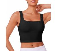 PINSPARK Women's Square Neck Longline Sports Bra, Wide Strap Wireless Padded Seamless Workout Yoga Crop Top, Medium Impact Support for Running Gym Everyday Wear