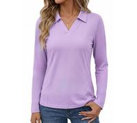 PINSPARK Womens UPF 50+ Polo Shirt Quick Drying Breathable Sports Top | Long Sleeve Running Top Polo Collar with V-Neck Lightweight Functional Top Golf Tennis Fitness Yoga Training Hiking
