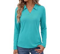 PINSPARK Womens UPF 50+ Polo Shirt Quick Drying Breathable Sports Top | Long Sleeve Running Top Polo Collar with V-Neck Lightweight Functional Top Golf Tennis Fitness Yoga Training Hiking
