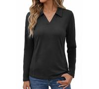 PINSPARK Womens UPF 50+ Polo Shirt Quick Drying Breathable Sports Top | Long Sleeve Running Top Polo Collar with V-Neck Lightweight Functional Top Golf Tennis Fitness Yoga Training Hiking