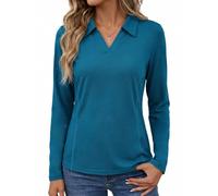 PINSPARK Womens UPF 50+ Polo Shirt Quick Drying Breathable Sports Top | Long Sleeve Running Top Polo Collar with V-Neck Lightweight Functional Top Golf Tennis Fitness Yoga Training Hiking