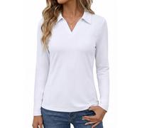 PINSPARK Womens UPF 50+ Polo Shirt Quick Drying Breathable Sports Top | Long Sleeve Running Top Polo Collar with V-Neck Lightweight Functional Top Golf Tennis Fitness Yoga Training Hiking