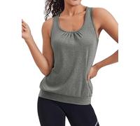 PINSPARK Women's Workout Top Neck Quick Dry Tank Sleeveless Shirt High Stretch Breathable Racerback Athletic Wear Sport Fitness Shirts Light Gray XL
