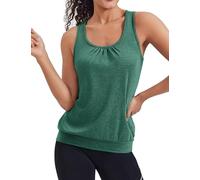 PINSPARK Women's Workout Top Neck Quick Dry Tank Sleeveless Shirt High Stretch Breathable Racerback Athletic Wear Sport Fitness Shirts Bright Green XL