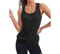 PINSPARK Women's Workout Top Neck Quick Dry Tank Sleeveless Shirt High Stretch Breathable Racerback Athletic Wear Sport Fitness Shirts Black XL