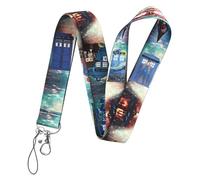 Pinstant Dr Doctor Who Tardis Tennant Sci-Fi Classic British TV Show 17.7" Neck Lanyard Keychain Holder ID Badge Mobile Phone Pin Strap, Blue, White, 17.7 inches