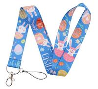 Pinstant Happy Easter Bunny Rabbit Decorate Eggs Kawaii 17.7" Neck Lanyard Keychain Holder ID Badge Mobile Phone Pin Strap