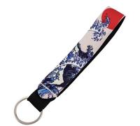 Pinstant Hokusai Waves Great Wave Off Kanagawa Japan Art Japanese Rising Sun Red Keychain Key Tag Chain Fob Ring