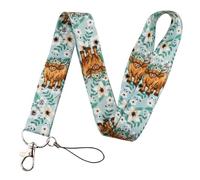 Pinstant Muskox Musk Ox Oxen Cow Bison Buffalo Flowers Highland Cattle Cartoon Cute Kawaii 17.7" Neck Lanyard Keychain Holder ID Badge Mobile Phone Pin Strap
