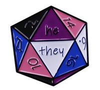 Pinstant Non Binary Nonbinary Gender Fluid Neutral Flag Colors 20 Sided Die Dice Enamel Pin, 1.1 Inches