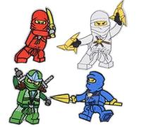 Pinstant Set of 4 Patches Ninjago Ninjas 3.6" Iron On Embroidered Thermoadhesive Patches for Clothing