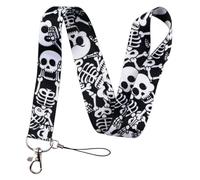 Pinstant Skulls Skull Skeleton Skeletons Remains Bones Dead Dancing Halloween Scary Cartoon 17.7" Neck Lanyard Keychain Holder ID Badge Mobile Phone Pin Strap