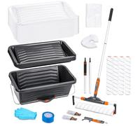 PinStone 36pcs 12"-18" Adjustable Large Paint Roller Kit: Bucket Tray Liners, 1-5Ft Aluminum Extension Poles, Brush & Roller Cleaner, 18" Nylon Covers for Wall,Ceiling,Floor,Interior,Exterior Painting