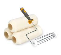 PinStone 4 Pack 9 Inch Lambswool Paint Roller Kit: 3 High-Capacity Lambs Wool Roller Refills with 1.75“ Roller Frame, 100% Real Sheep Hair, Ideal for Rough Surfaces, All Paints and Stains
