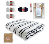 Pinstripe Crochet Blanket Kit for Adults with Everything Included, All The Yarn, Crochet Hook and Easy to Follow Pattern. Suitable for Beginners.