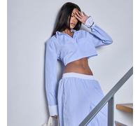 PINSTRIPE CROPPED SHIRT IN BLUE, Women's Size UK 10