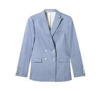 Pinstripe Linen Blend Double-Breasted Blazer - female - Brooks Brothers - Blazers - Blue - XS - Jackets XS