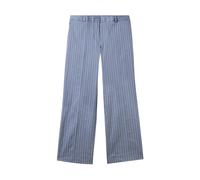 Pinstripe Linen Blend Trousers, female, Brooks Brothers, Wide Trousers, Blue, M, Trousers M