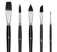 Pinstriping Brush 5 Size Kit - Sable Watercolour Brushes Set Variety Shapes with Flat, Detail, Dagger Stripper, Cat's Tongue Oval Wash Perfect for Watercolour Acrylic Gouache Inks Painting