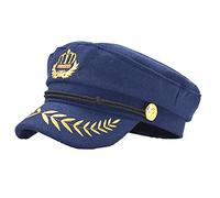 Pinsway Classic Captains Hat with Embroidered Royal Crown, Newsboy Cap Chauffeur Hats, Boat Yacht Hat Nautical 1st Cruise Costume (Navy)