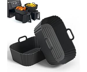 PINTAUR Silicone Air Fryer Liner 2 Pack for 7.6L 8L 9L 9.5L Dual Baskets | Reusable AirFryer Accessories Compatible with Ninja Dual AF300UK AF400UK/KCP AF451UK, Tower T1708, COSORI, Instant, Keplin