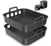 PINTAUR Silicone Air Fryer Liners 2 Pcak for Ninja DZ401 DZ550 DZ302 SL401 SL451 COSORI, Chefman, Instant DoubleStack XL Air Fryer and 6-in-1 9-10QT Dual Baskets, Reusable AirFryer Accessories