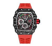 PINTIME Fashion Mens Watch Hallow Punk Chronograph Sports Wristwatch Luxury Designer Mens Watch, Red Band&Black Case.1, Chronograph