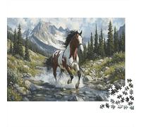 Pinto Horse Premium 1000 Pieces Thick Cardboard Puzzle Mountain Stream for Older Children 12+ Anxiety Relief Indoor Activity 38x26cm/1000pcs