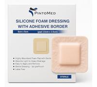 PintoMed - Sterile Silicone Dressing with Adhesive Edge 5cm x 5cm (Pave Pad 2.5cm x 2.5cm) Box of 5 Dressings Absorbent For the treatment of chronic and acute wounds.