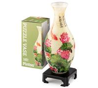 Pintoo 3D Puzzle Vase Unique Flower Vase Made By 160 Curved Plastic Puzzle Pieces House Warming Gift for Flower Arrangements and Home Decoration - [S1024] (Translucent, Carp with Lotus)