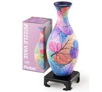 Pintoo 3D Puzzle Vase Unique Flower Vase Made By 160 Curved Plastic Puzzle Pieces House Warming Gift for Flower Arrangements and Home Decoration - [S1034] (Classic, Colorful Leaves)