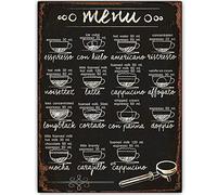 Pintree Original Retro Design 15 Coffee Recipe Menu Wood Signs Wall Art | Natural Wooden Board Print Poster Wall Decoration for Cafe, Kitchen, Coffee Corner