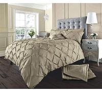 Pintuck Duvet Cover and Pillowcase Set Poly Cotton Bedding (Alford Latte, Single)