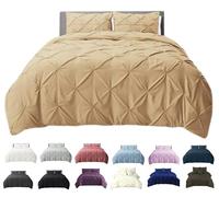 Pintuck Duvet Cover + Pillow Cases, Lightweight Luxury Quilt Covers, Soft Eliza Bedding Sets Pinch Pleated, Hand Stitched 68-Pick Fibre, PolyCotton, Premium Supreme Quality (Latte Beige, Double)