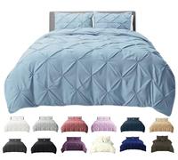 Pintuck Duvet Cover + Pillow Cases, Lightweight Luxury Quilt Covers, Soft Eliza Bedding Sets Pinch Pleated, Hand Stitched 68-Pick Fibre, PolyCotton, Premium Supreme Quality (Duck Egg, Double)